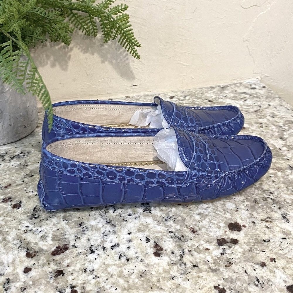Sam Edelman Filly Blue Croc Embossed Leather Penny Driving‎ Loafers Womens 5M